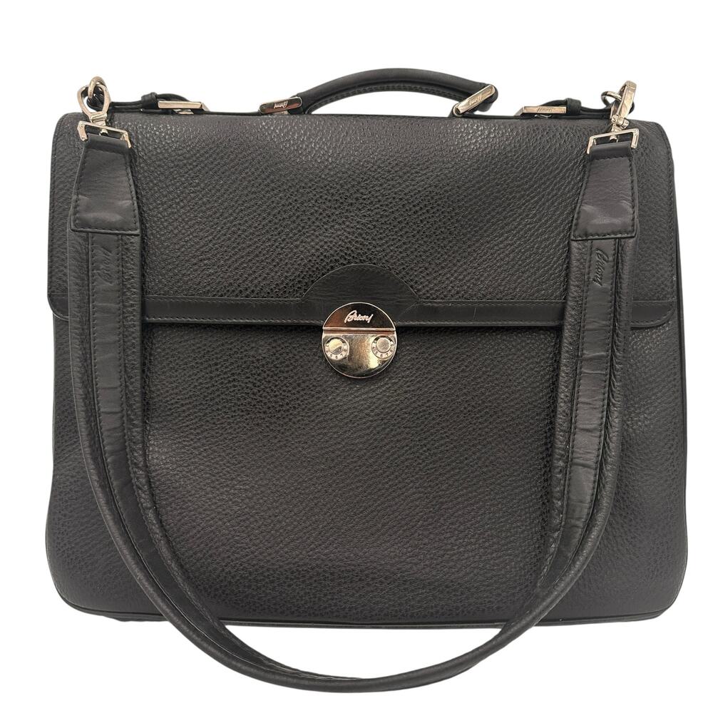 Brioni Men's Black Grained Leather Locked Combo Briefcase